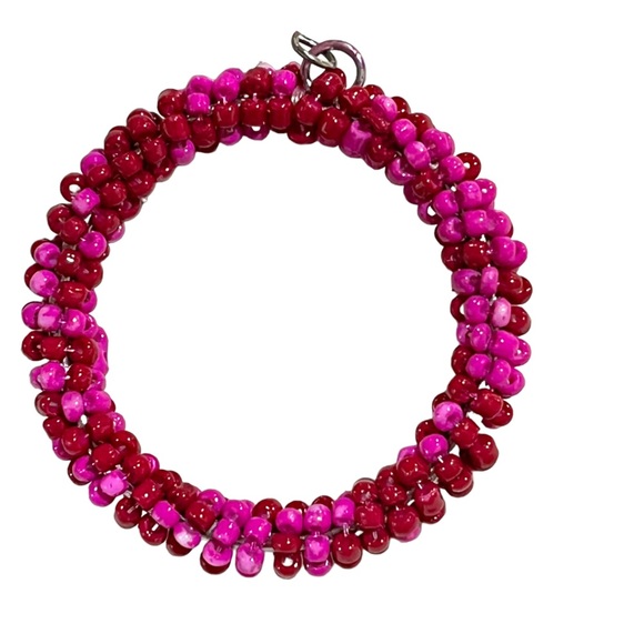 Mixit Women's Drop Hoop Beaded Earrings Pink Glass Silver Tone French Wire NWT - Picture 2 of 6